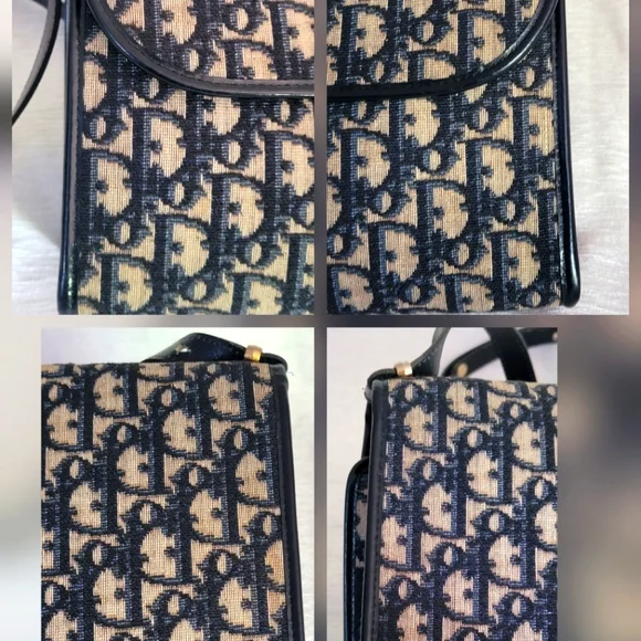 Auth 💞Christian Dior Vintage Navy Jacquard Shoulder Bag W/Adjustable Strap - Picture 12 of 14